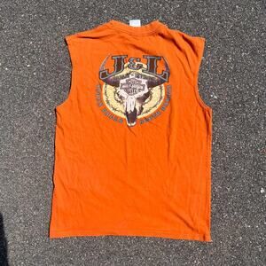 Harley Davidson Cut Off Tank Top Orange Sleeveless Biker Shirt Size M Y2K OG Fit